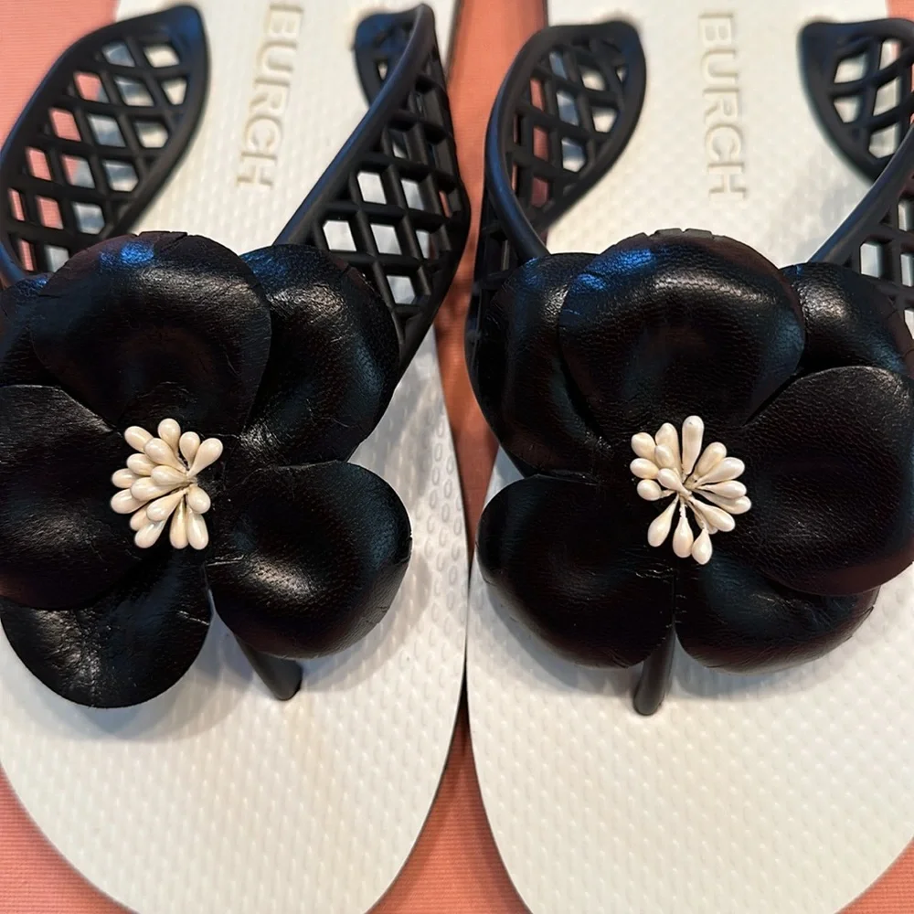 New Tory Burch Black/White Sandals. Size 8.